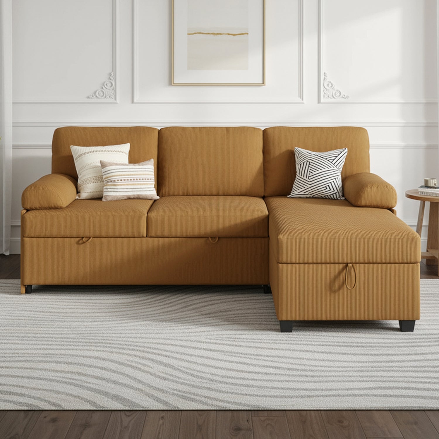 Convertible L-Shaped Sectional Sofa Bed with Reversible Chaise, Cordur ...