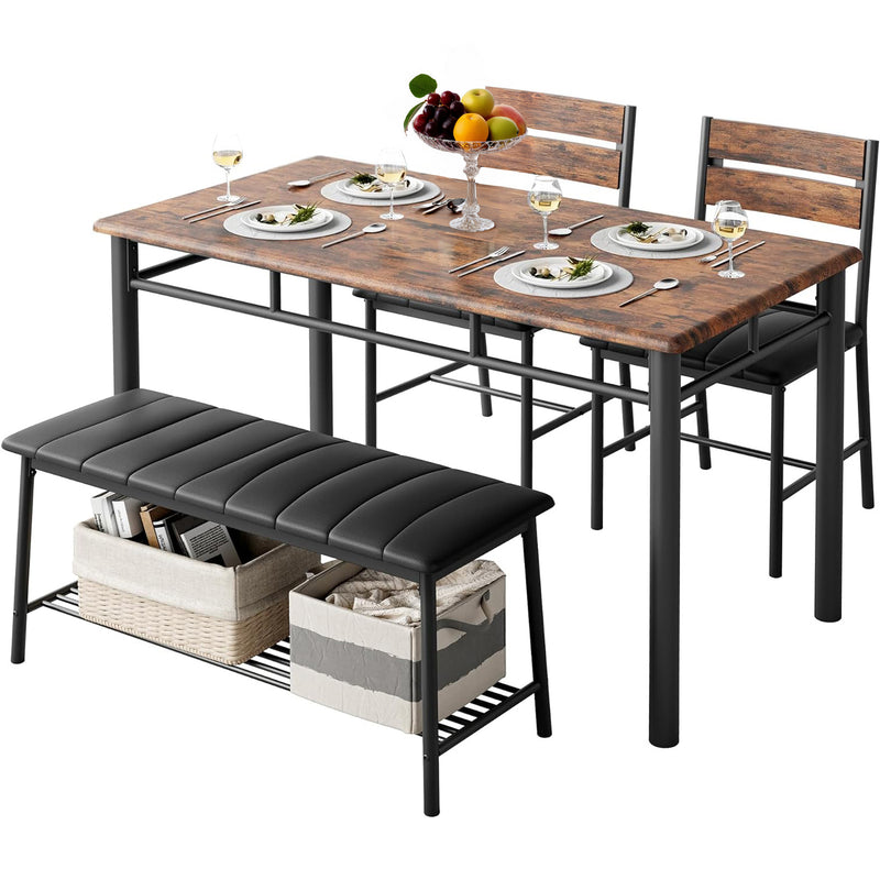 Dining Table Set, Wood Kitchen Table with Upholstered Bench and 2 Chairs,Space-Saving Kitchen Table Set Compact Dining Set