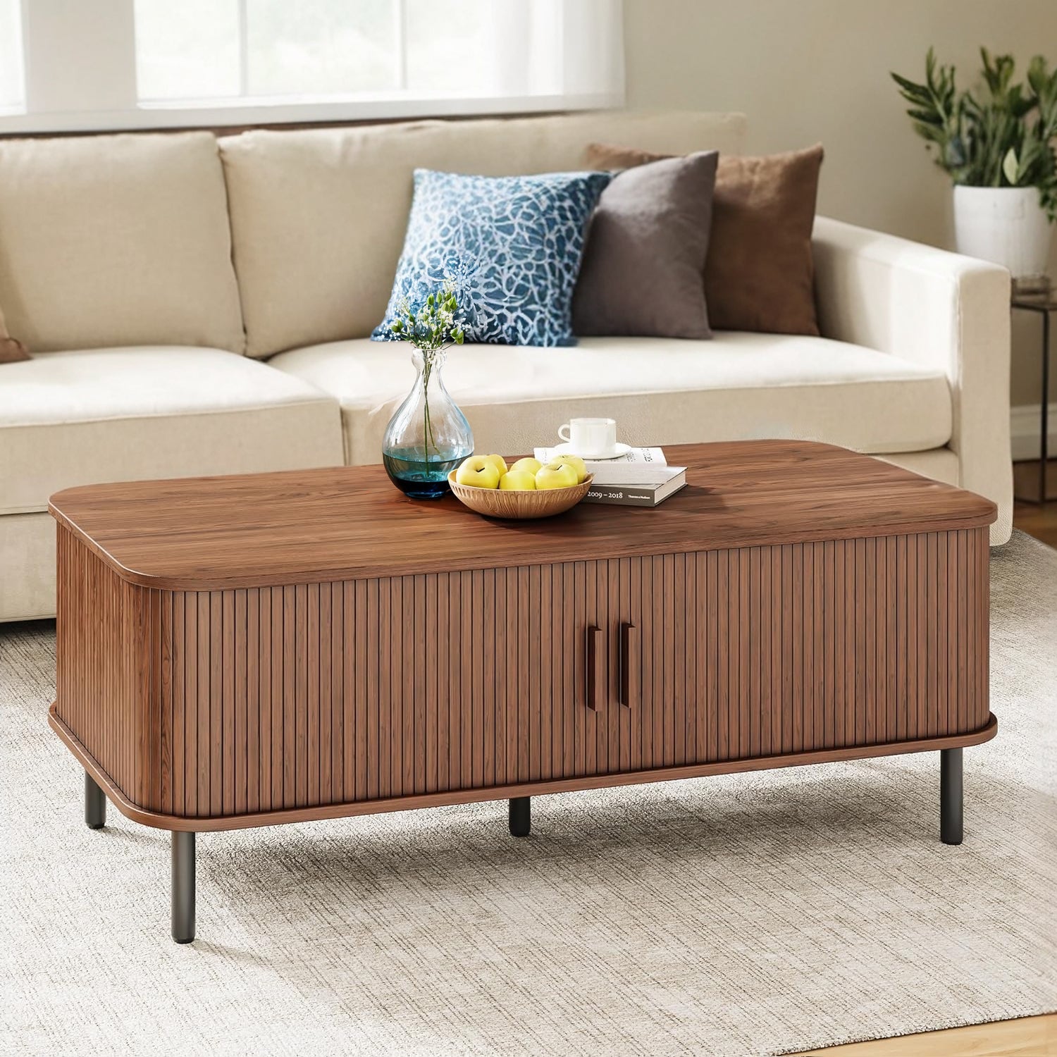 47.2 Inch Mid Century Modern Coffee Table with Storage, Rectangle Wood ...