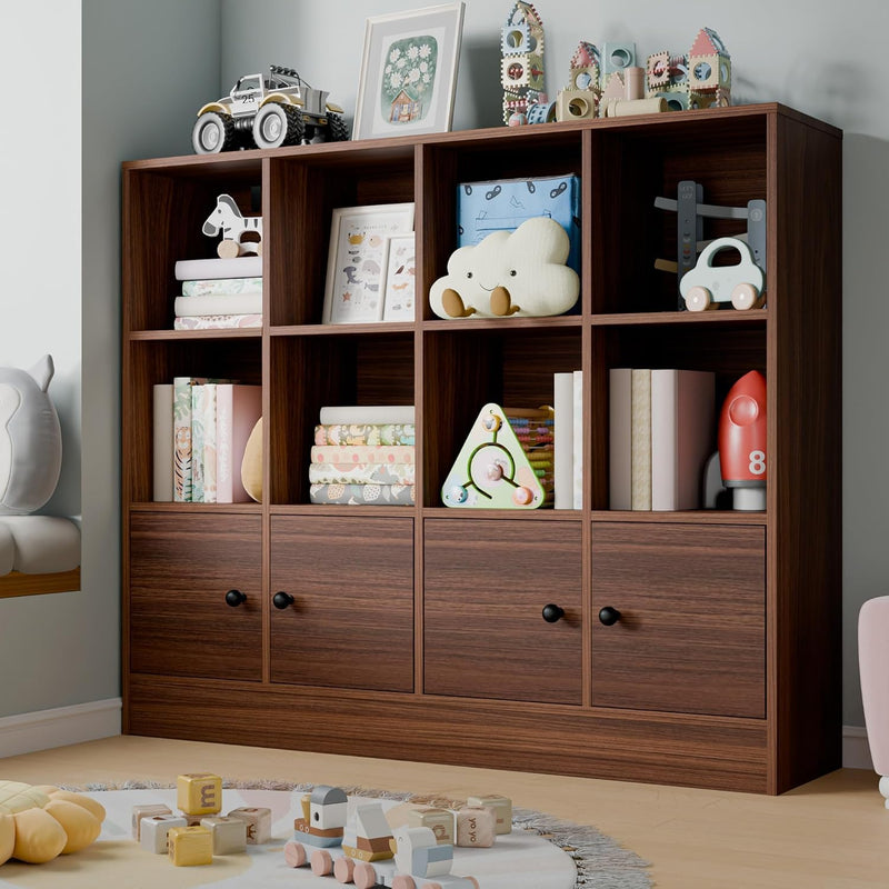 Bookshelf 2-tier Open Shelf Bookcase with 12 Compartment Shelf with Anti-Tilt Device for Bedroom, Living Room