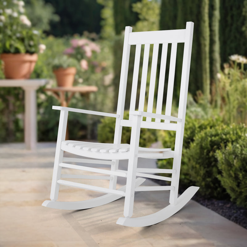 Wooden Rocking Chair Outdoor Porch Rocker with High Back for Garden, Lawn, Balcony, Backyard, Porch-1 Pack