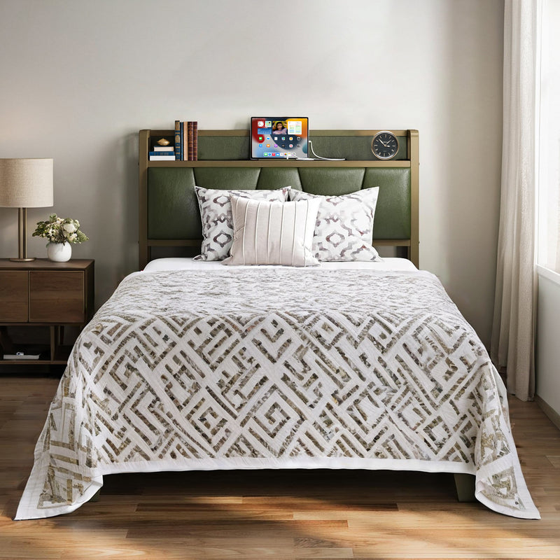 Upholstered Bed Frame, Twin/Twin XL Bed Frame with Storage Headboard Charging Station