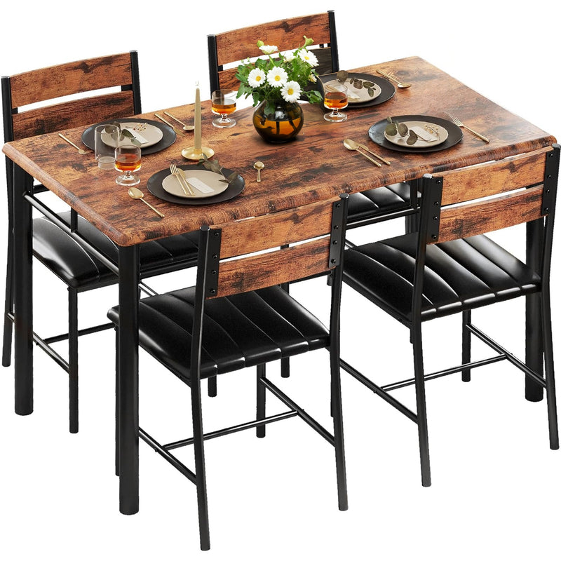 Dining Table Set for 4, Wood Kitchen Table with Upholstered Chairs,Space-Saving Kitchen Table Set Compact Dining Set