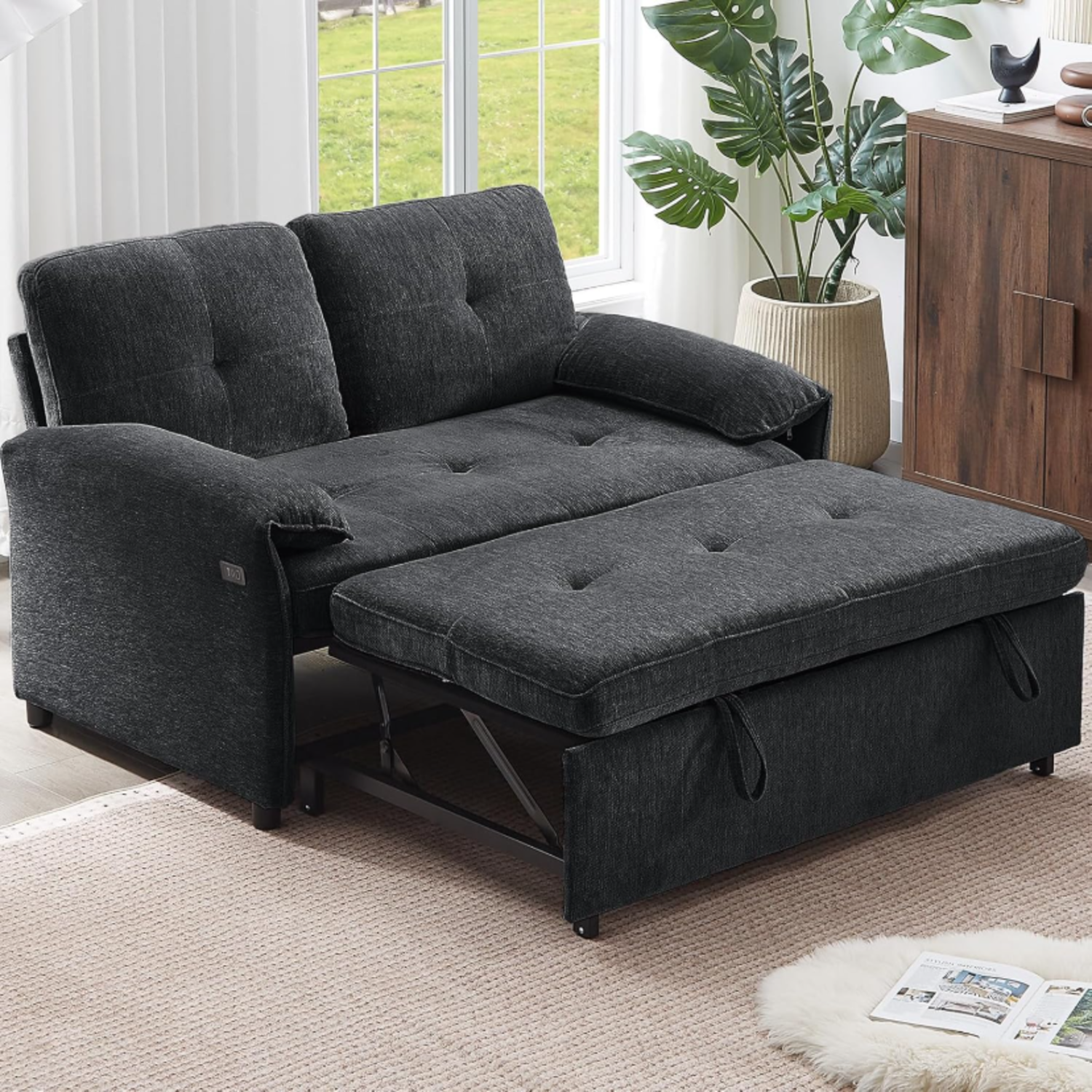 3 in 1 Convertible Sleeper Sofa Bed Pull Out Couch Bed, Chenille Sofa ...