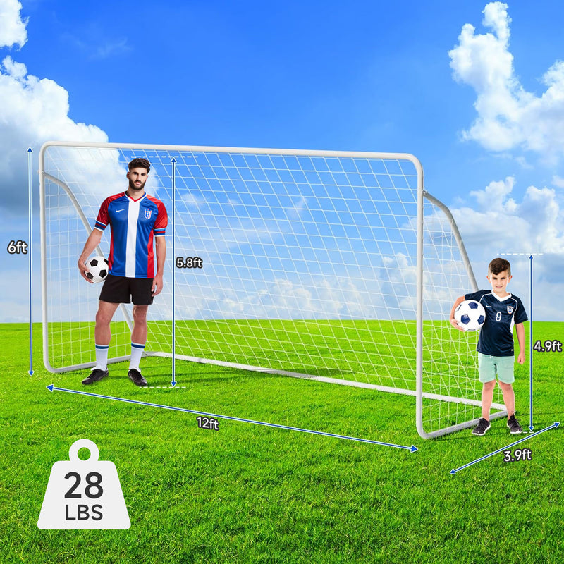 12x6 FT Backyard Portable Soccer Goal with Heavy Duty Steel Frame, Net and Ground Stakes for Home, School and Soccer Field Training Equipment