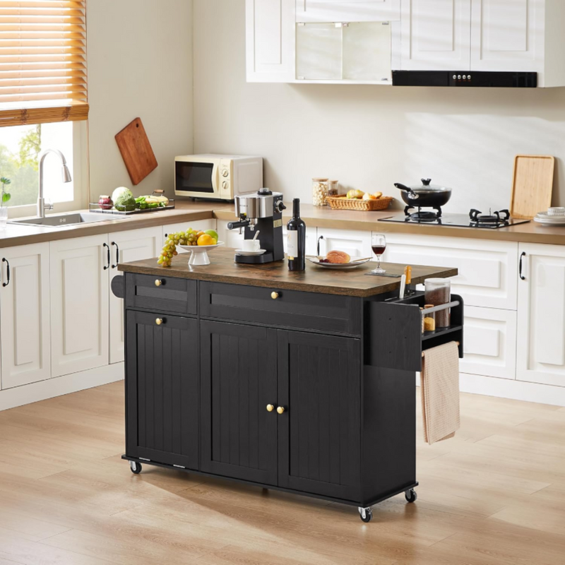 Kitchen Island Cart with Trash Can Storage, Kitchen Storage Cabinet on Wheels