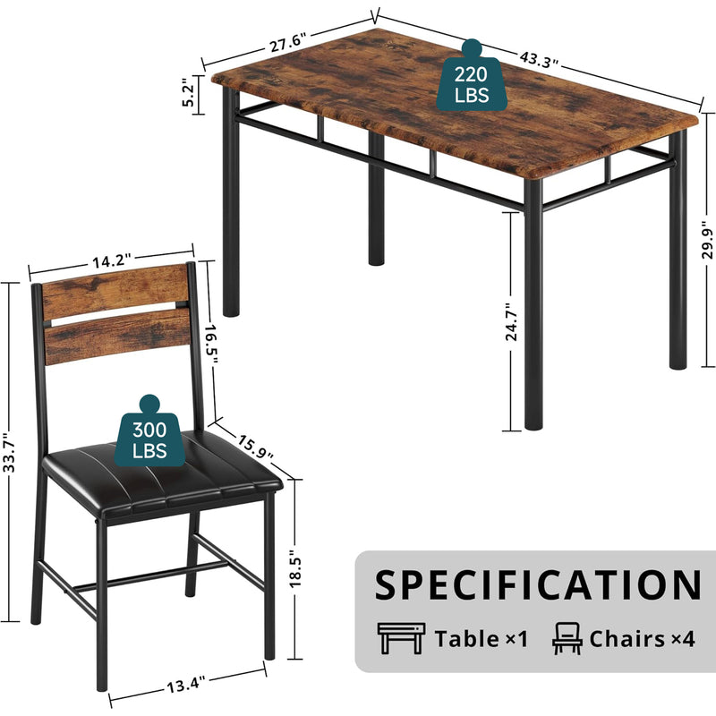 Dining Table Set for 4, Wood Kitchen Table with Upholstered Chairs,Space-Saving Kitchen Table Set Compact Dining Set
