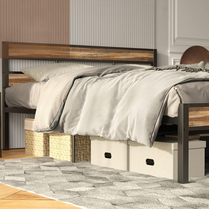 King Size Platform Bed Frame with Headboard, Queen/King Size, No Box Spring Required