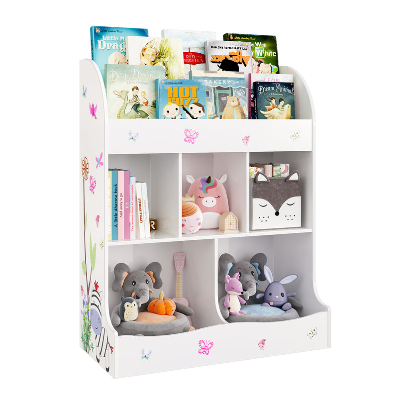 Toy Storage Cabinet With 5 Cubbies And Shelf For Playroom, Hallway, Kindergarten, School, White