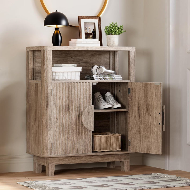 Storage Cabinet, Farmhouse Cabinet Sideboard with Adjustable Shelves and Doors, Small Alcove Coffee Bar with Open Compartments