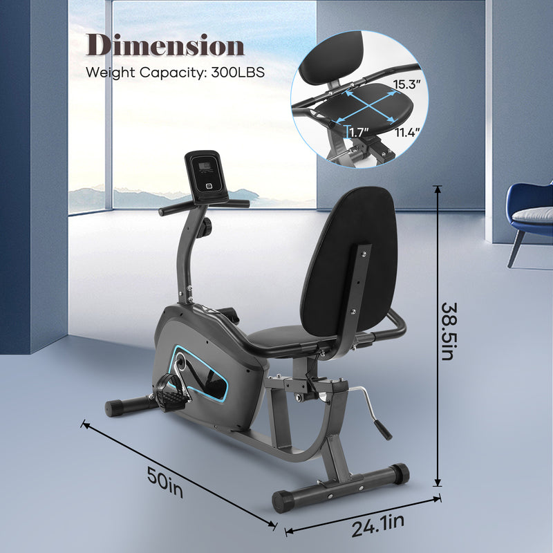 Recumbent Exercise Bike Home Stationary Bike with 8 Level Adjustable Resistance magnetic, Heart Rate Handle, Large Cushion Seat, Free from Joint Pain, Physical Therapy Bike
