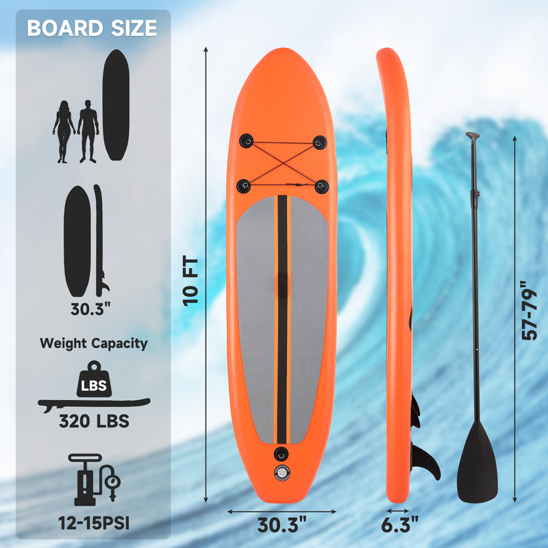 10FT Inflatable Paddleboard with Double Action Pump,  Adjustable Paddle, SUP Accessories and Carry Bag