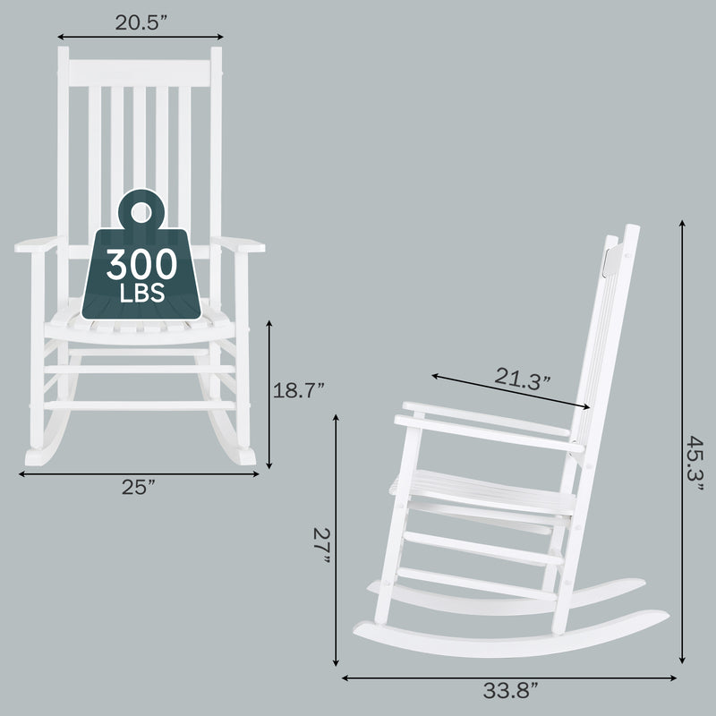 Wooden Rocking Chair Outdoor Porch Rocker with High Back for Garden, Lawn, Balcony, Backyard, Porch-1 Pack