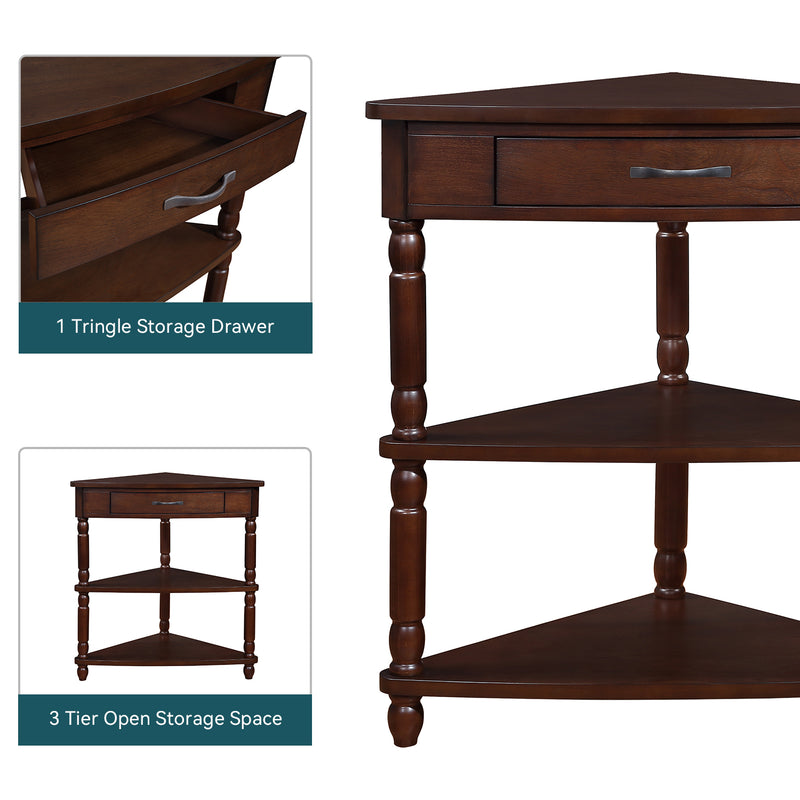 Side Table End Table Corner Table, 3-Tier Corner Accent Table with Drawer and Storage Shelves