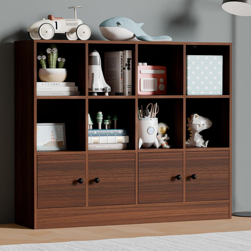 Bookshelf 2-tier Open Shelf Bookcase with 12 Compartment Shelf with Anti-Tilt Device for Bedroom, Living Room