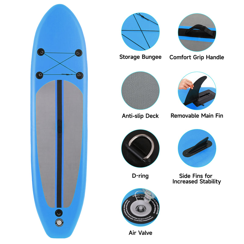 10FT Inflatable Paddleboard with Double Action Pump,  Adjustable Paddle, SUP Accessories and Carry Bag