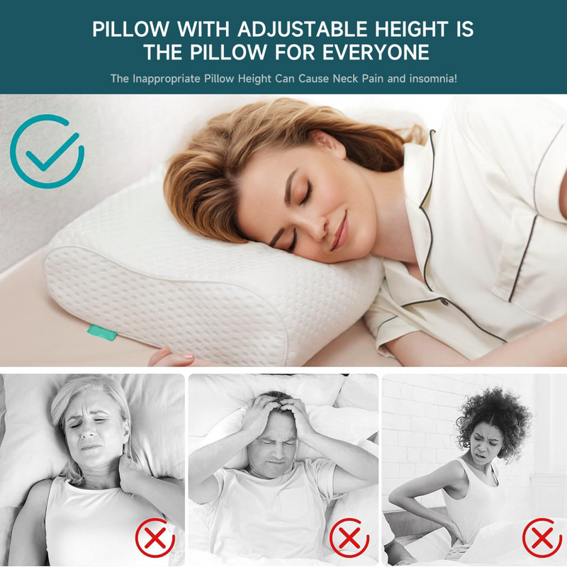 2 Packs Cervical Pillow for Neck Strain Relief, Memory Foam Adjustable Heights Orthopedic Pillow with Cooling Fabric Removable Cover
