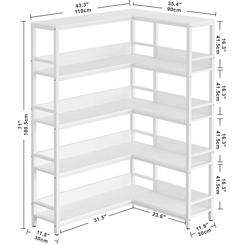 5 Tiers Corner Bookcases Industrial Bookshelves  with Baffles Etagere Shelf Storage Rack with Metal Frame