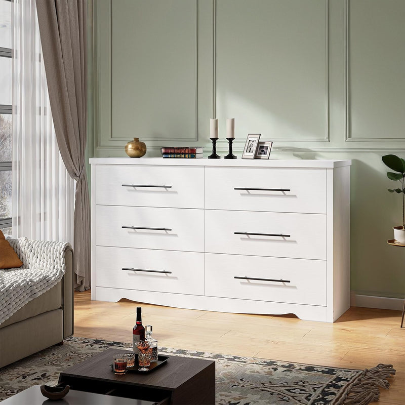 55" Dressers with 6 Drawer Dresser Chests of Drawers with Metal Handles, Black