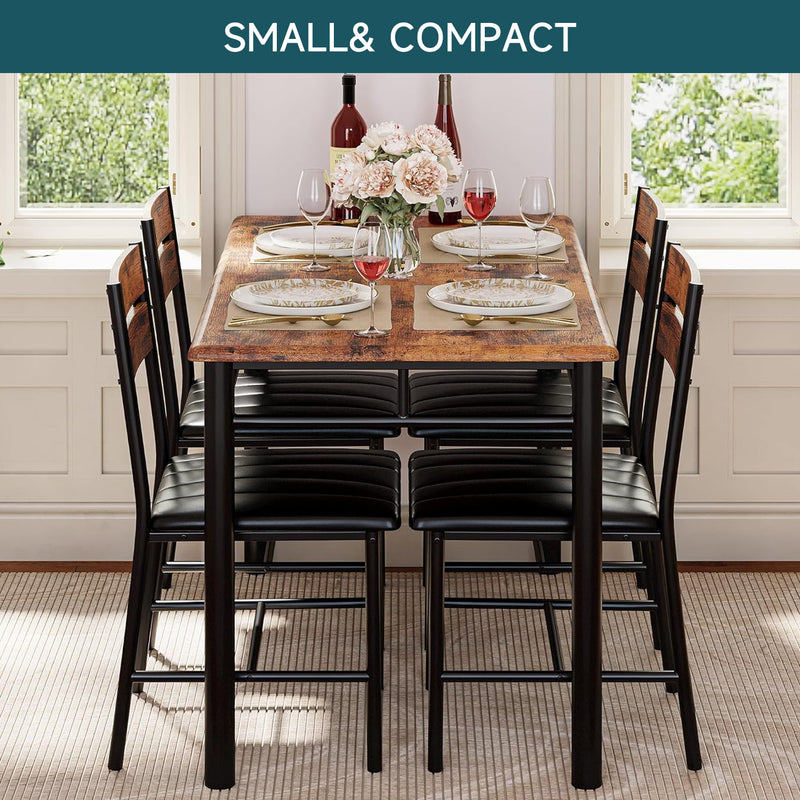 Dining Table Set for 4, Wood Kitchen Table with Upholstered Chairs,Space-Saving Kitchen Table Set Compact Dining Set