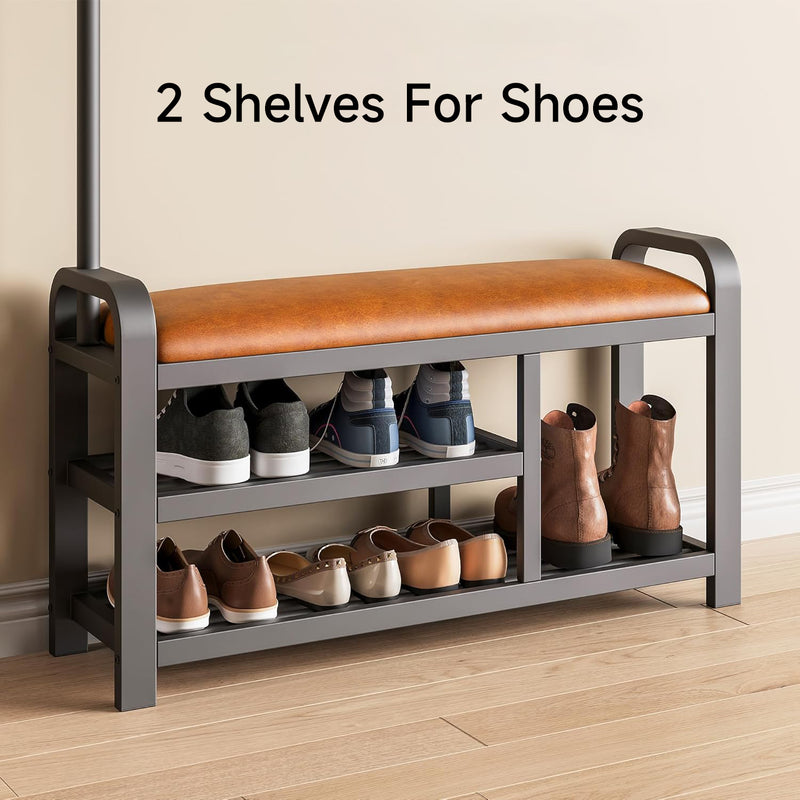 Shoe Bench,Hall Tree, Coat Rack with Bench, Freestanding Coat Rack with Shoe Storage for Entryway, Hallway