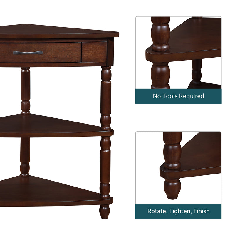 Side Table End Table Corner Table, 3-Tier Corner Accent Table with Drawer and Storage Shelves