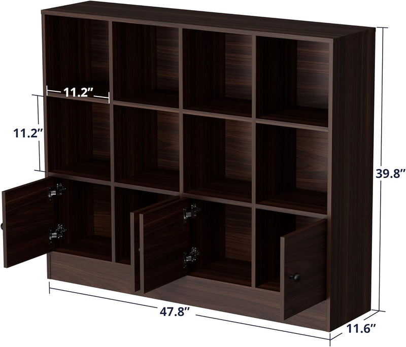 Bookshelf 2-tier Open Shelf Bookcase with 12 Compartment Shelf with Anti-Tilt Device for Bedroom, Living Room
