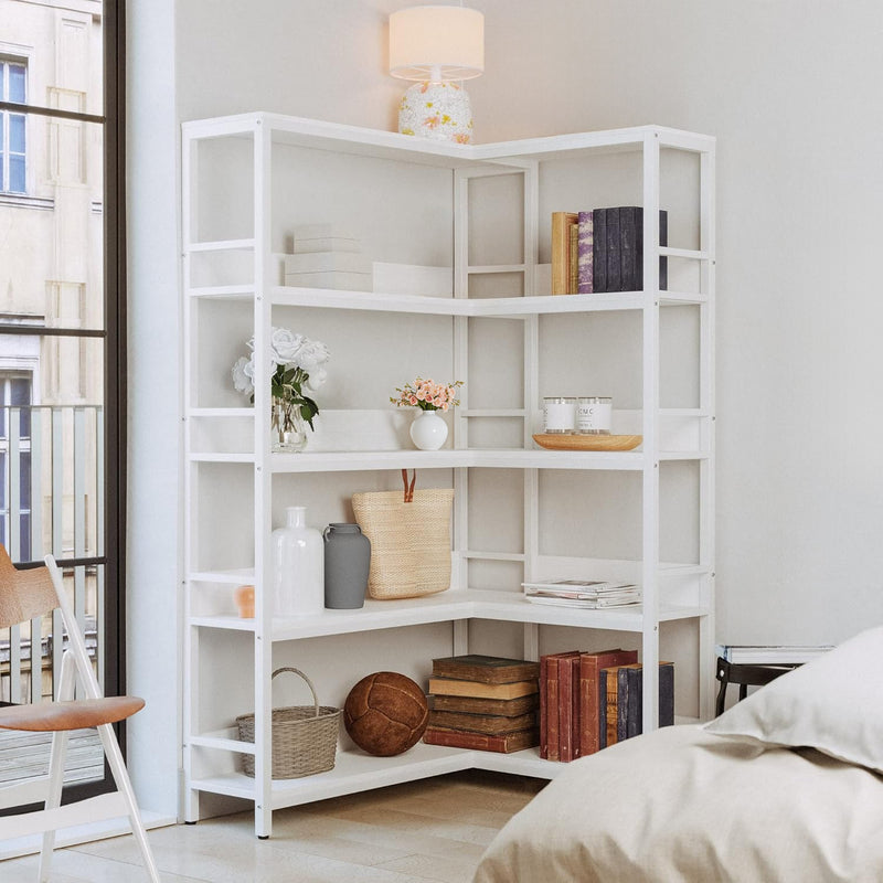 5 Tiers Corner Bookcases Industrial Bookshelves  with Baffles Etagere Shelf Storage Rack with Metal Frame