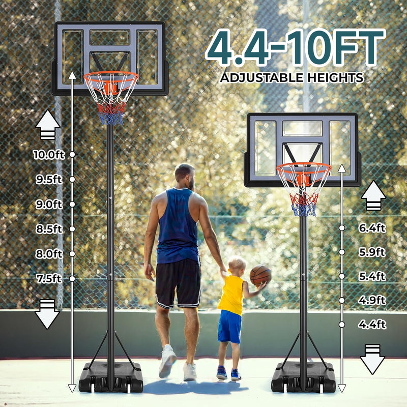 Outdoor Portable Basketball Hoop Adjustable Height Basketball Stand With 44" Backboards and Portable Wheels