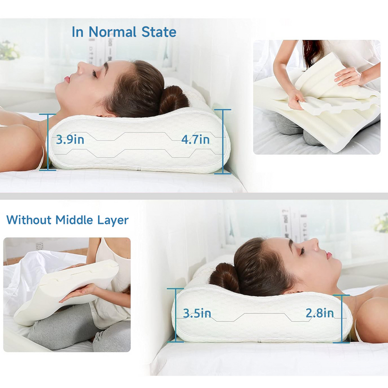 2 Packs Cervical Pillow for Neck Strain Relief, Memory Foam Adjustable Heights Orthopedic Pillow with Cooling Fabric Removable Cover