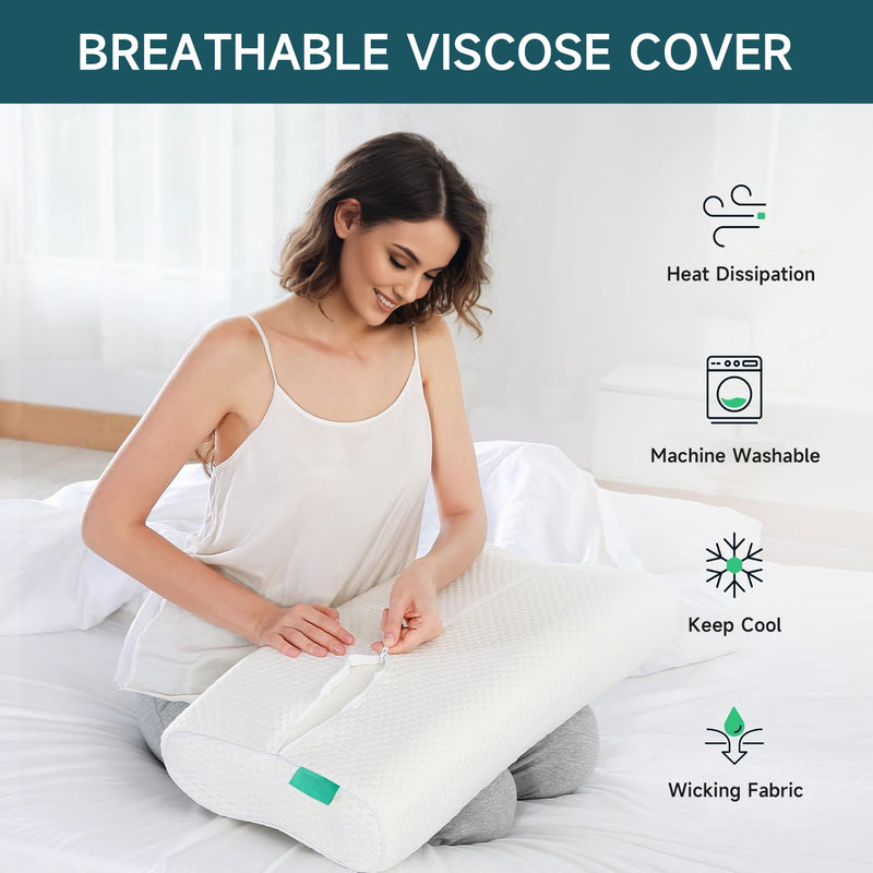 2 Packs Cervical Pillow for Neck Strain Relief, Memory Foam Adjustable Heights Orthopedic Pillow with Cooling Fabric Removable Cover