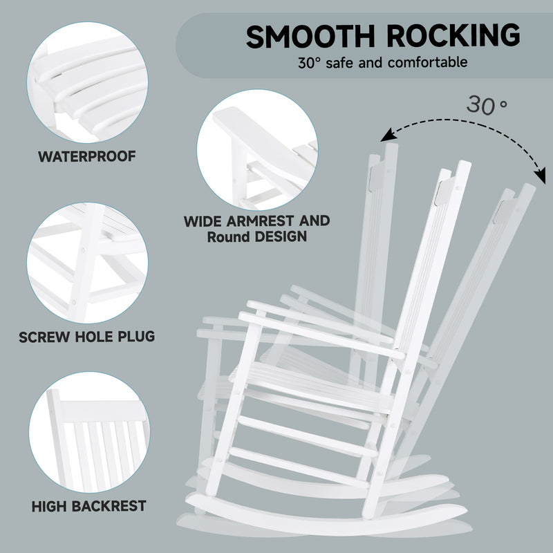 Wooden Rocking Chair Outdoor Porch Rocker with High Back for Garden, Lawn, Balcony, Backyard, Porch-1 Pack