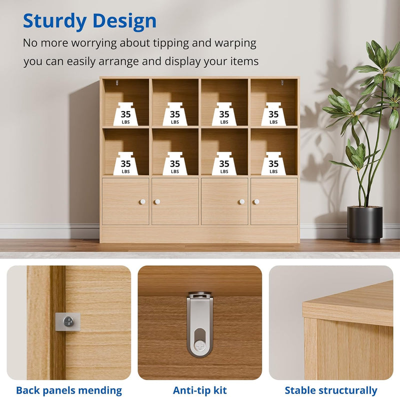 Bookshelf 2-tier Open Shelf Bookcase with 12 Compartment Shelf with Anti-Tilt Device for Bedroom, Living Room