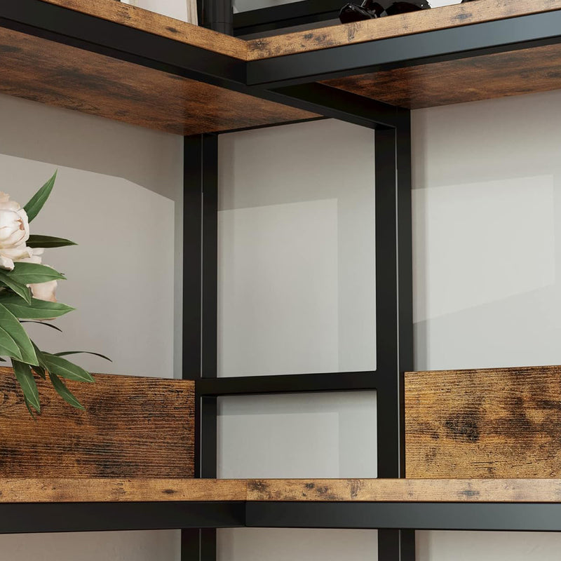 5 Tiers Corner Bookcases Industrial Bookshelves  with Baffles Etagere Shelf Storage Rack with Metal Frame