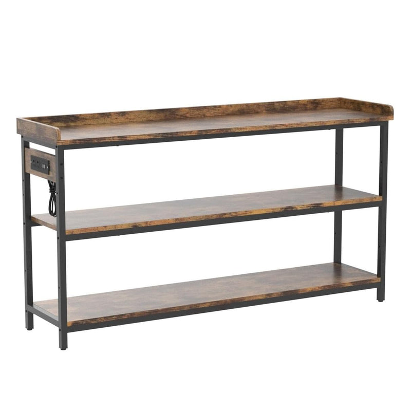 55" Console Table Height Adjustable with Power Outlet, for Entryway Living Room, Rustic Brown