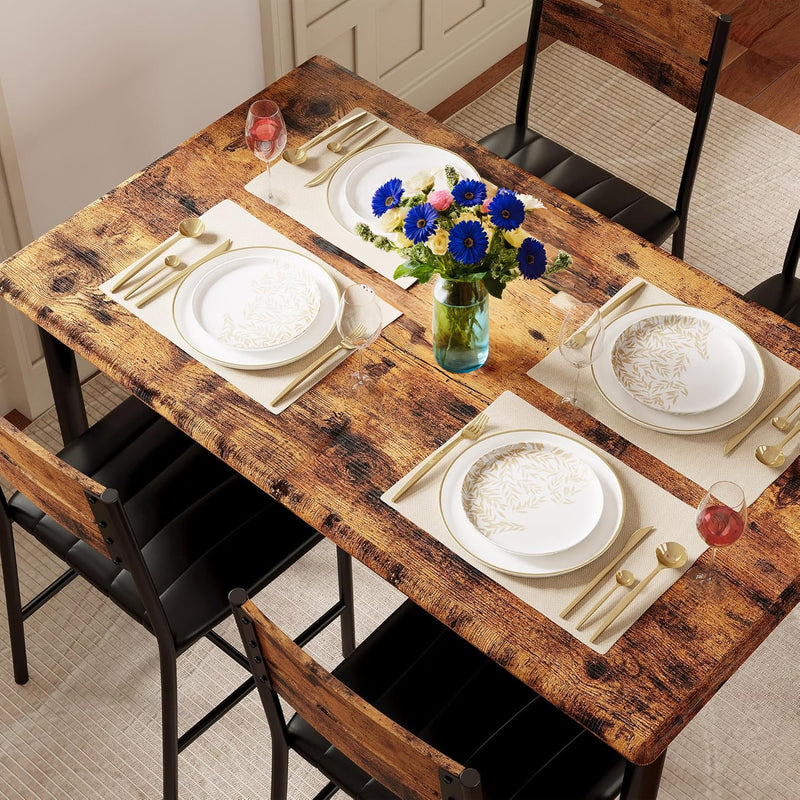 Dining Table Set for 4, Wood Kitchen Table with Upholstered Chairs,Space-Saving Kitchen Table Set Compact Dining Set