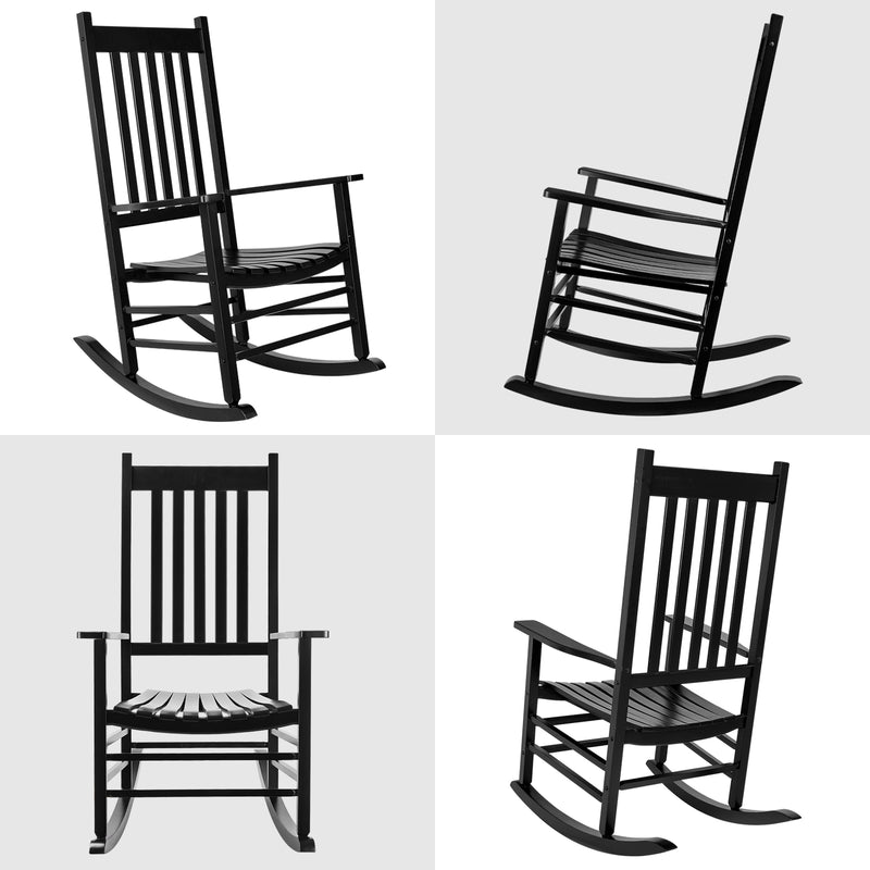 Wooden Rocking Chair Outdoor Porch Rocker with High Back for Garden, Lawn, Balcony, Backyard, Porch-1 Pack