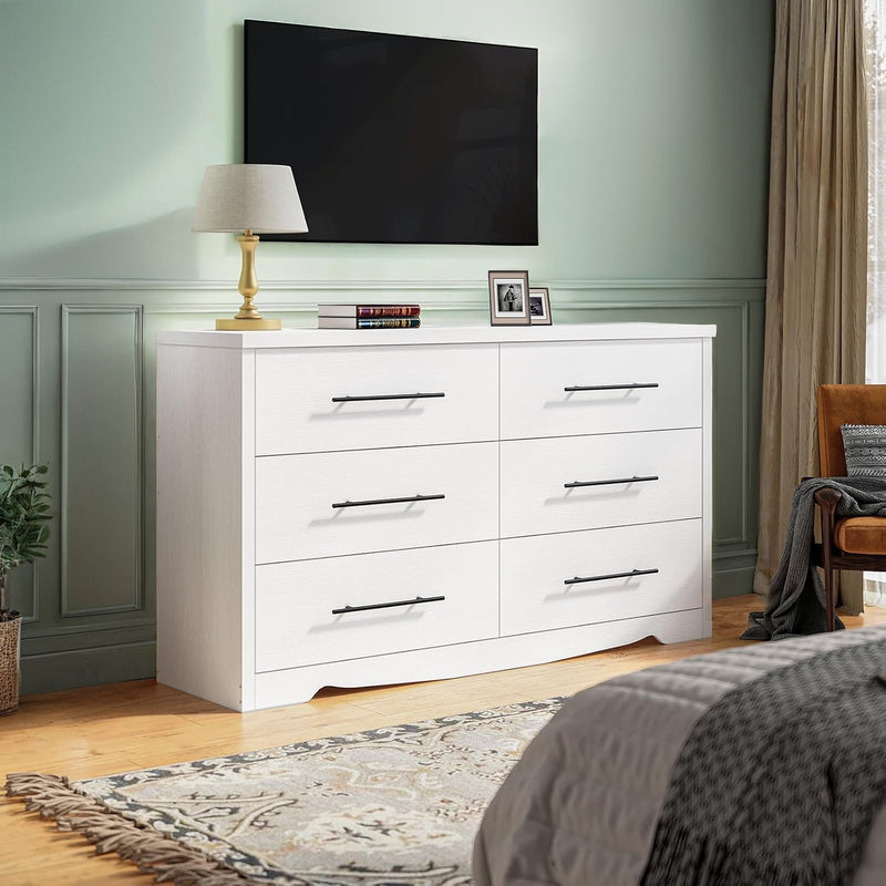 55" Dressers with 6 Drawer Dresser Chests of Drawers with Metal Handles, Black