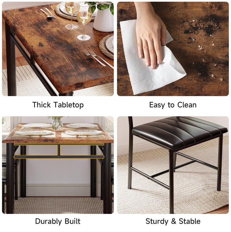 Dining Table Set for 4, Wood Kitchen Table with Upholstered Chairs,Space-Saving Kitchen Table Set Compact Dining Set