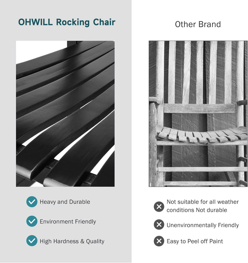 Wooden Rocking Chair Outdoor Porch Rocker with High Back for Garden, Lawn, Balcony, Backyard, Porch-1 Pack