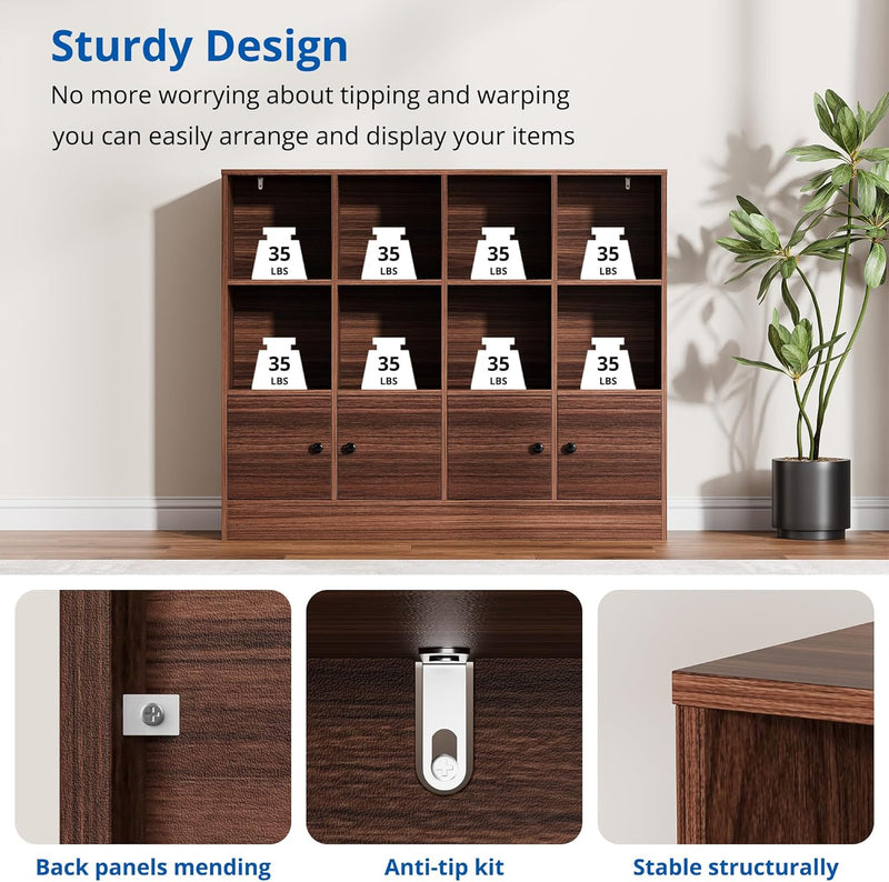 Bookshelf 2-tier Open Shelf Bookcase with 12 Compartment Shelf with Anti-Tilt Device for Bedroom, Living Room