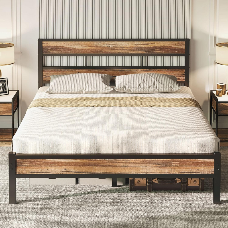 King Size Platform Bed Frame with Headboard, Queen/King Size, No Box Spring Required