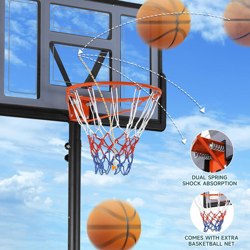 Outdoor Portable Basketball Hoop Adjustable Height Basketball Stand With 44" Backboards and Portable Wheels