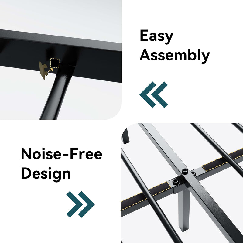 Metal Platform Bed Frame with Victorian Style Iron-Art Headboard Mattress Foundation Under Bed Storage