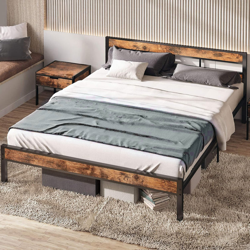 King Size Platform Bed Frame with Headboard, Queen/King Size, No Box Spring Required