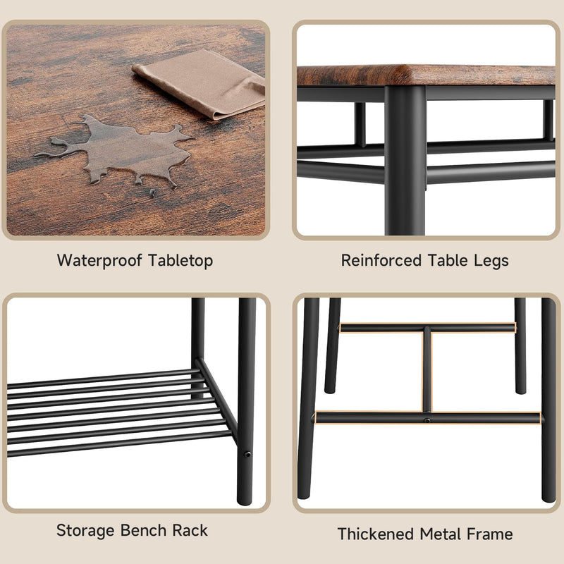 Dining Table Set, Wood Kitchen Table with Upholstered Bench and 2 Chairs,Space-Saving Kitchen Table Set Compact Dining Set