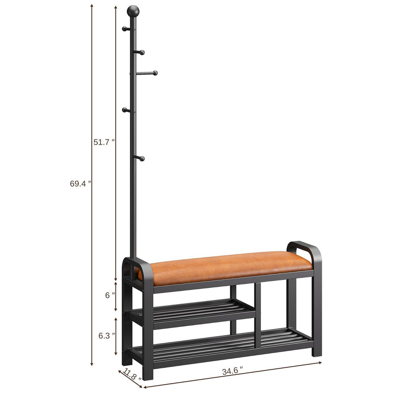 Shoe Bench,Hall Tree, Coat Rack with Bench, Freestanding Coat Rack with Shoe Storage for Entryway, Hallway