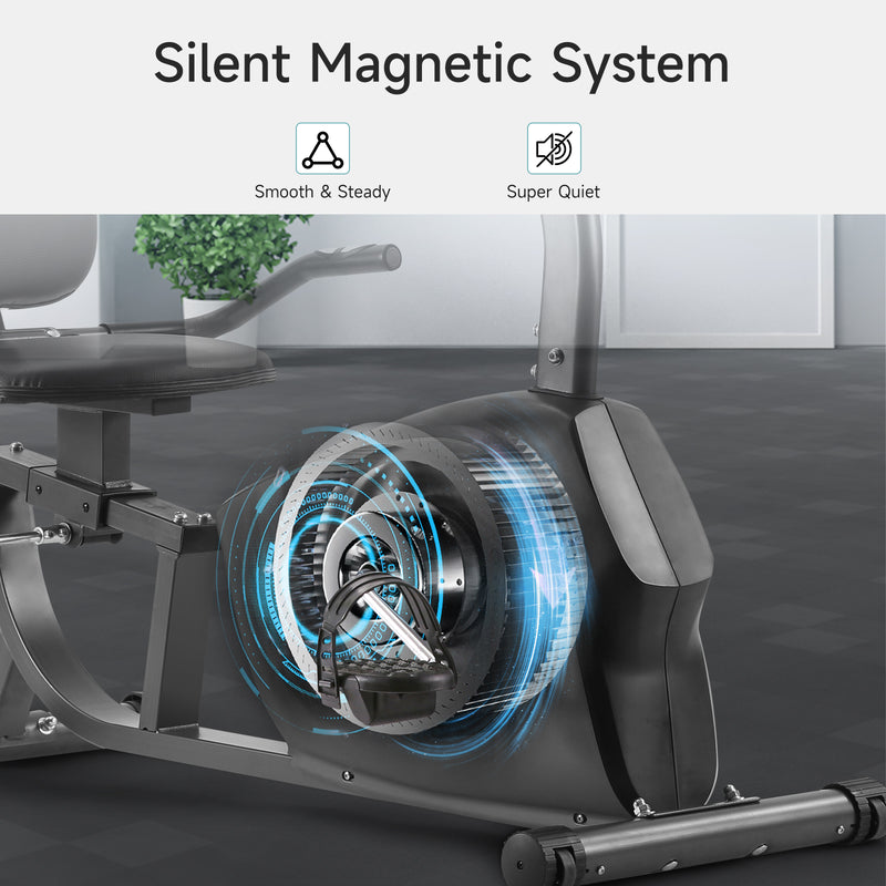 Recumbent Exercise Bike Home Stationary Bike with 8 Level Adjustable Resistance magnetic, Heart Rate Handle, Large Cushion Seat, Free from Joint Pain, Physical Therapy Bike