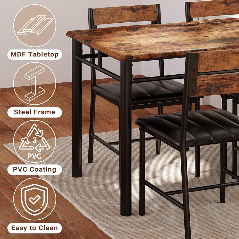 Dining Table Set for 4, Wood Kitchen Table with Upholstered Chairs,Space-Saving Kitchen Table Set Compact Dining Set