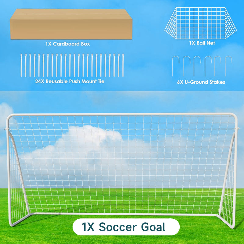 12x6 FT Backyard Portable Soccer Goal with Heavy Duty Steel Frame, Net and Ground Stakes for Home, School and Soccer Field Training Equipment